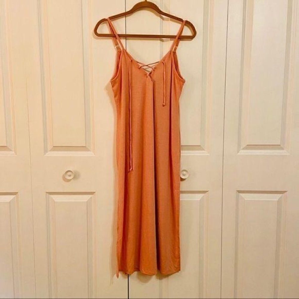 Miken Swim Blush Pink Lace Up Neckline Swimsuit Coverup Maxi Dress Small New